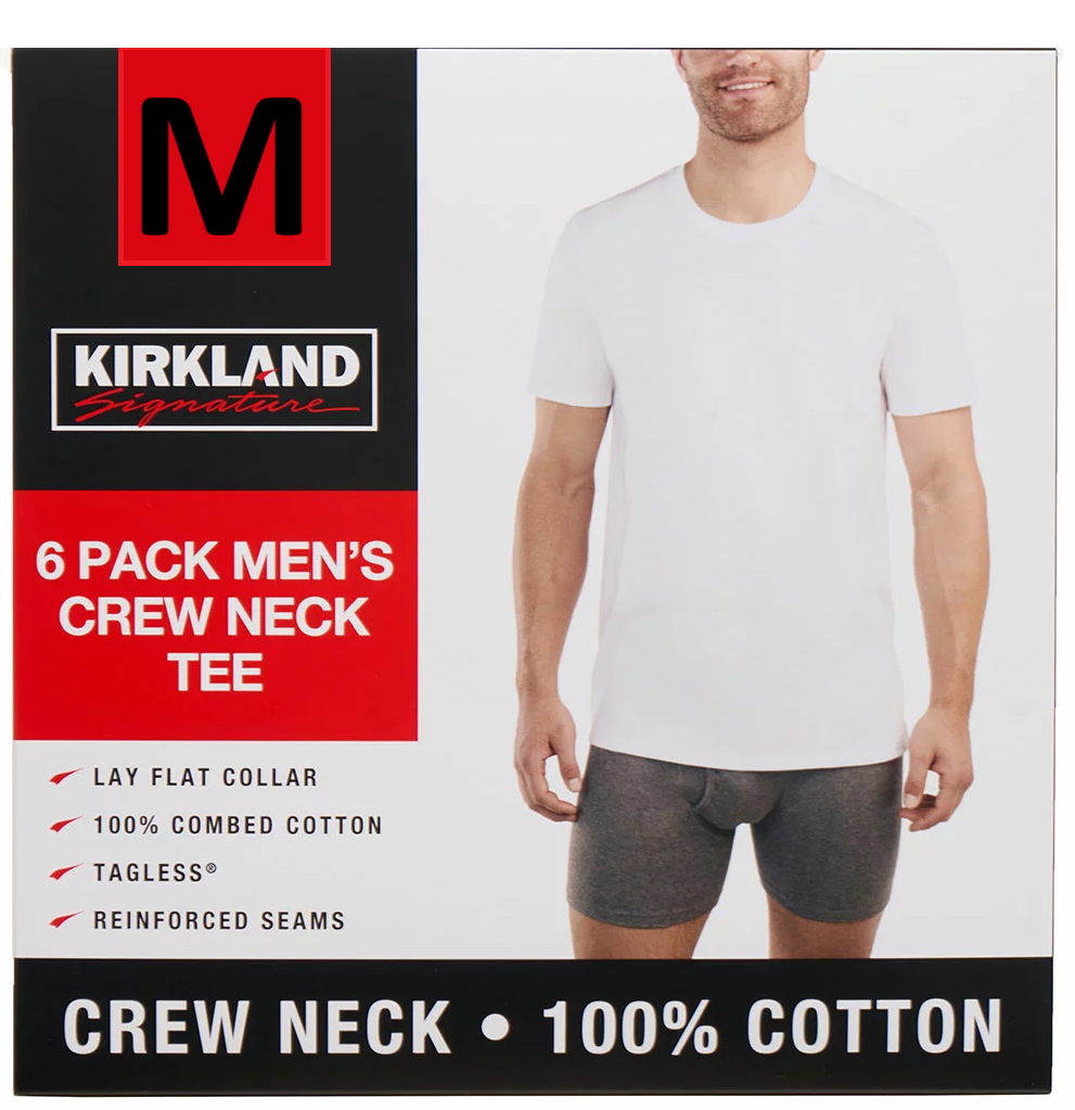 Kirkland Signature Men’s Cotton Crew Neck White T-Shirts 6 Pack M L XL Soft Kirkland