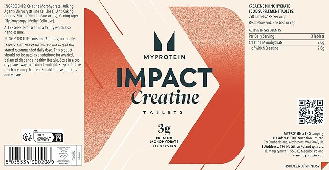 Creatine Monohydrate Pure 3000mg 250 Tablets MyVitamins Muscle Growth Exercise