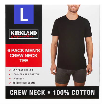 Kirkland Signature Men’s Cotton Crew Neck White T-Shirts 6 Pack M L XL Soft Kirkland
