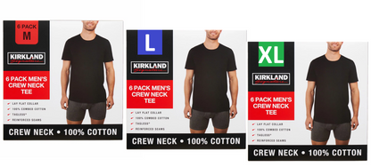 Kirkland Signature Men’s Cotton Crew Neck White T-Shirts 6 Pack M L XL Soft Kirkland