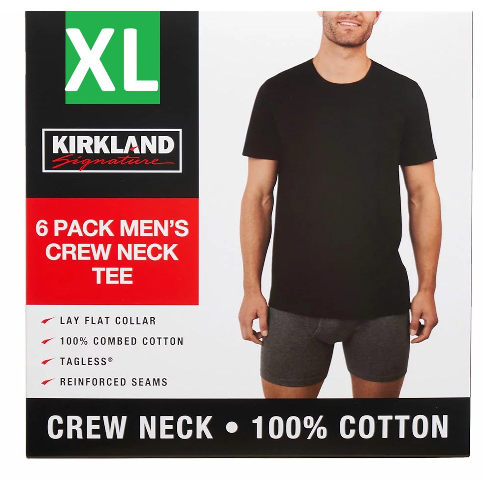 Kirkland Signature Men’s Cotton Crew Neck White T-Shirts 6 Pack M L XL Soft Kirkland