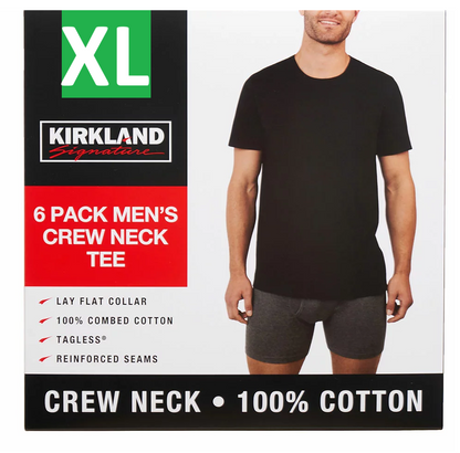 Kirkland Signature Men’s Cotton Crew Neck White T-Shirts 6 Pack M L XL Soft Kirkland