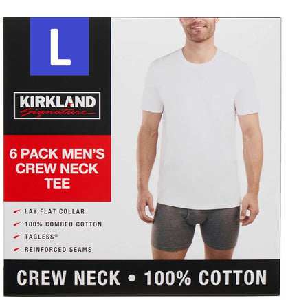 Kirkland Signature Men’s Cotton Crew Neck White T-Shirts 6 Pack M L XL Soft Kirkland