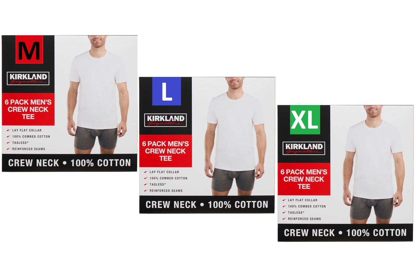 Kirkland Signature Men’s Cotton Crew Neck White T-Shirts 6 Pack M L XL Soft Kirkland