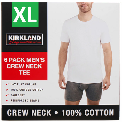 Kirkland Signature Men’s Cotton Crew Neck White T-Shirts 6 Pack M L XL Soft Kirkland